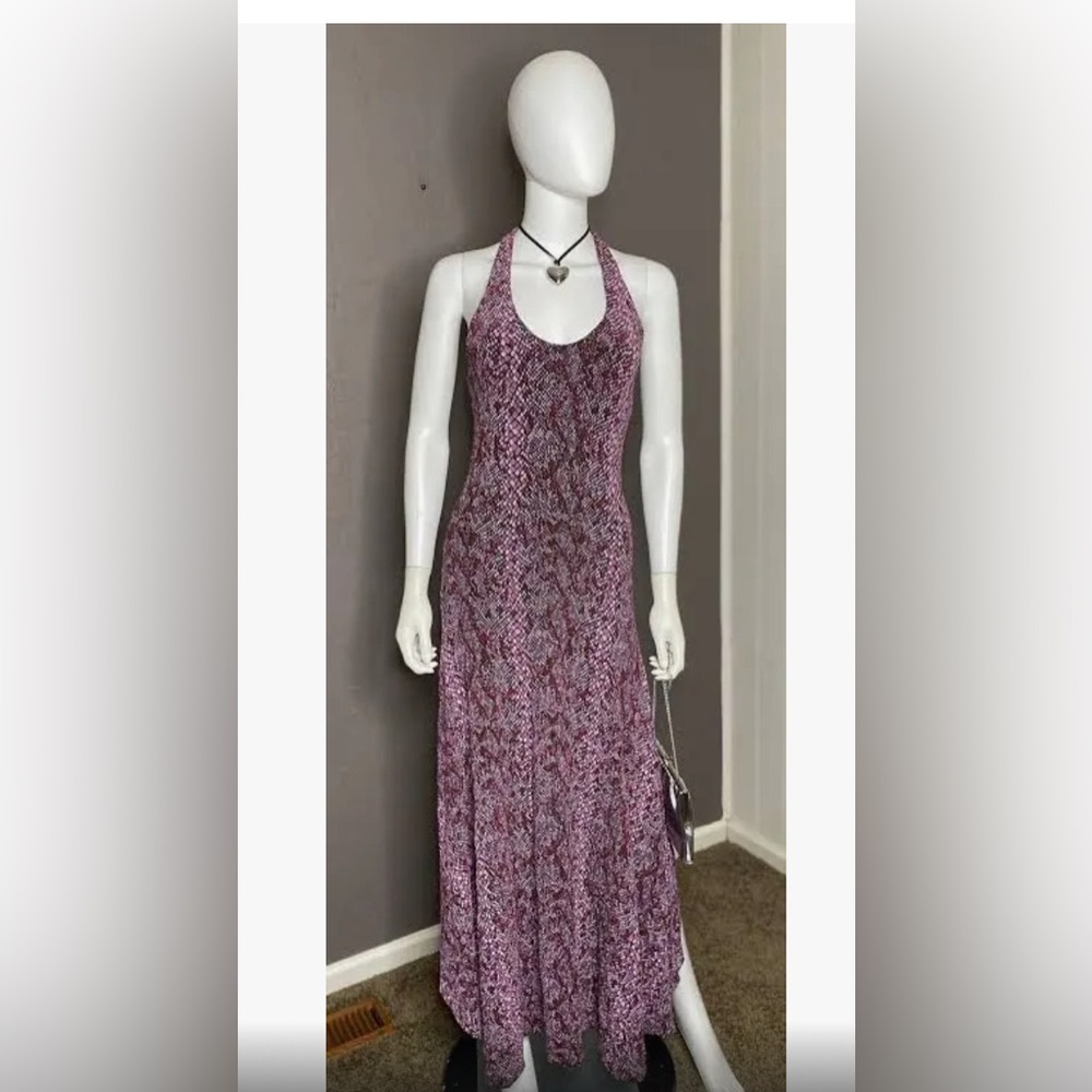 Like-New Alexia Admor Y2K Pink Glitter Snake Print Halter Dress SZ L